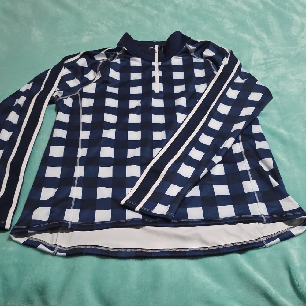 Ralph Lauren Navy and White Check Zip Pullover